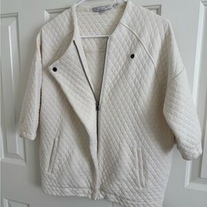 BELLA LUXX Zip & Snap Short Sleeve white Quilted Blazer Jacket Women's Size XS